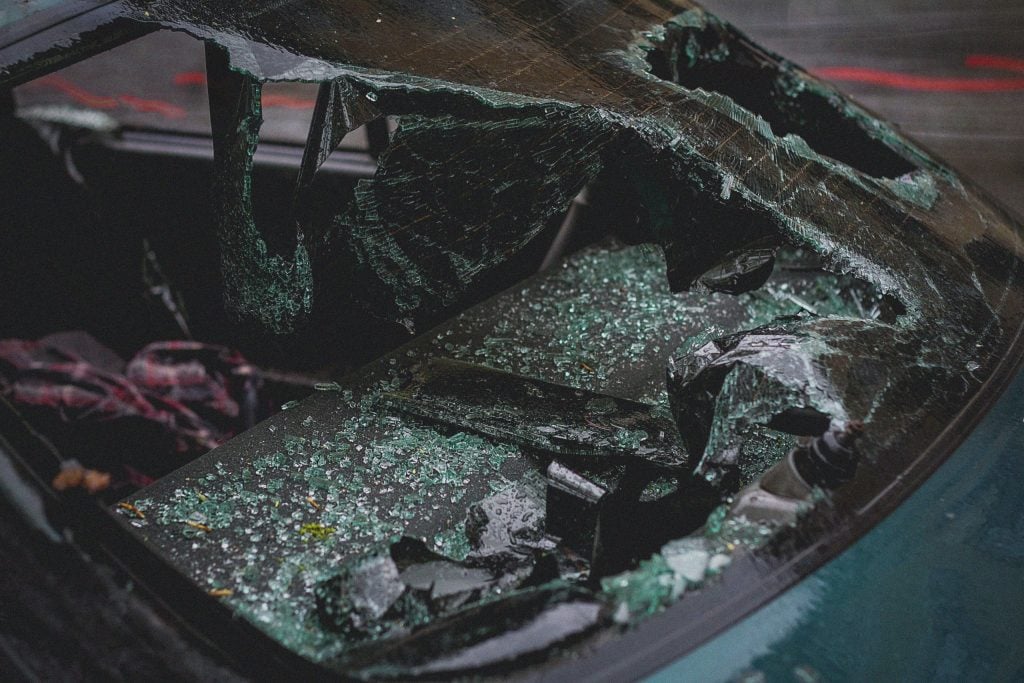 Shattered windshield after car accident