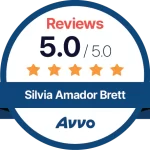 5 out of 5 star rating awarded to Silvia Amador Brett based on AVVO reviews submitted by clients.