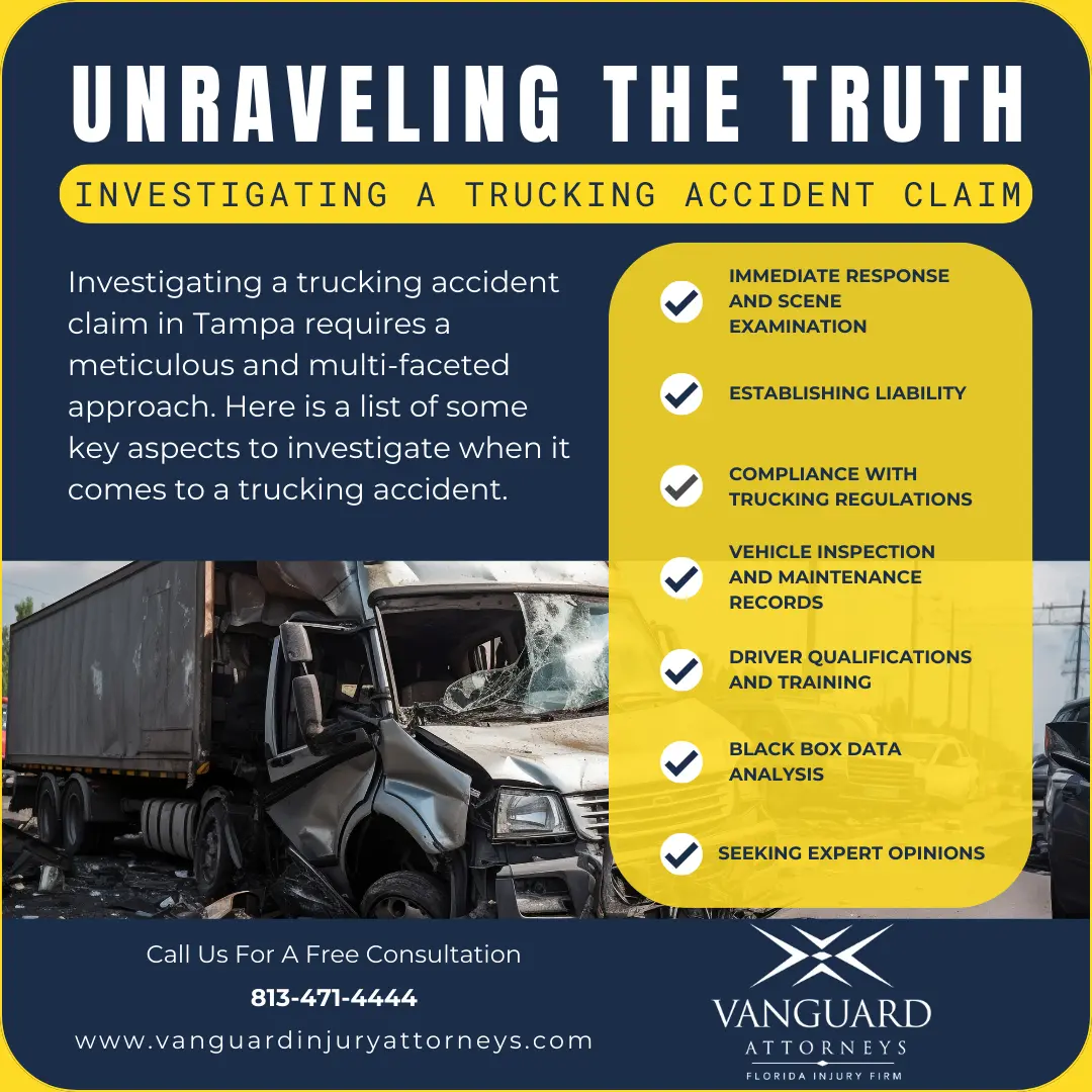 Infographic about investigating a truck accident insurance claim. Created by Tampa truck accident attorneys.