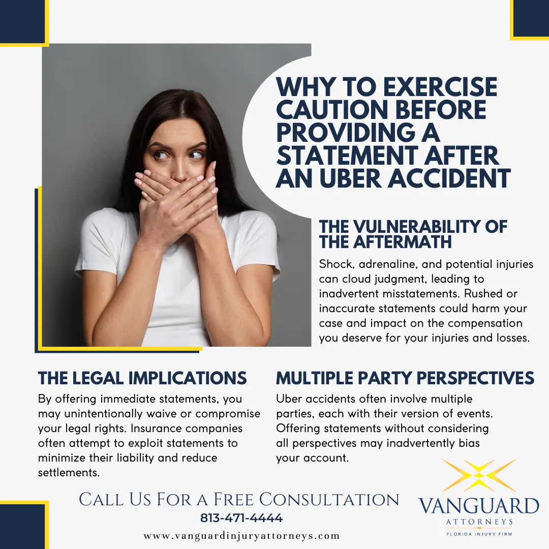 Uber accident infographic created by uber accident attorneys in Tampa, Florida about giving a statement after a rideshare accident.
